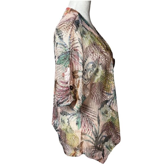 Boho Coastal open Knit Top M Shark Bite Hem Resort Beach Vacation SZ S - Picture 3 of 10